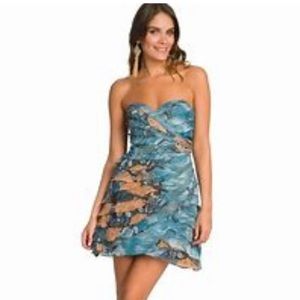 Tracy Reese Abstract Watercolor Ruffle Tiered Strapless Dress